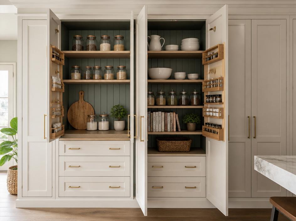 Custom kitchen pantry with shaker cabinets