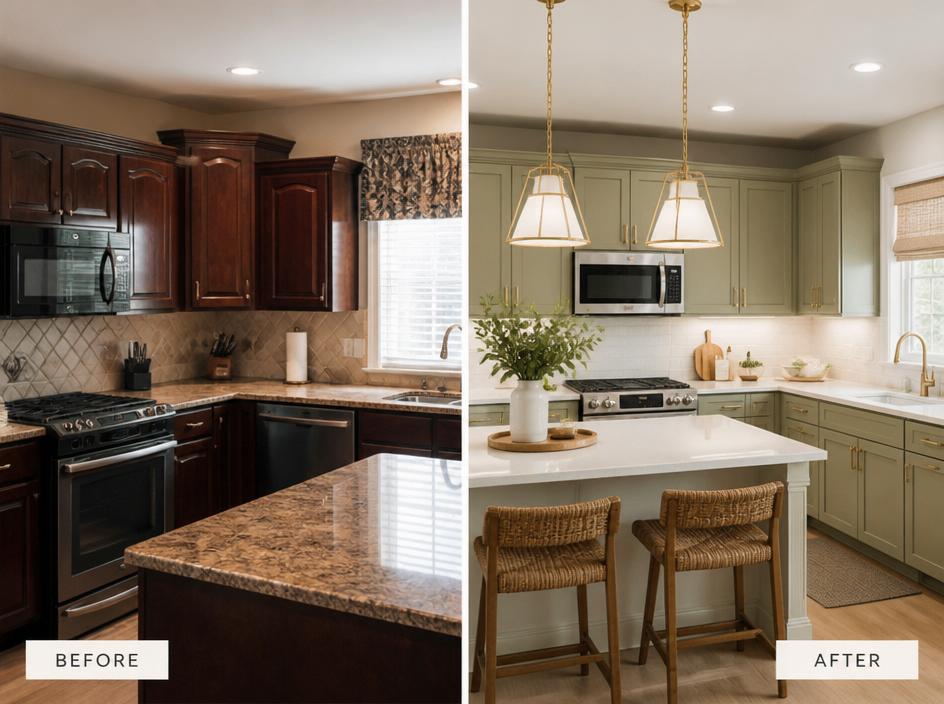 Before and after of a kitchen renovation